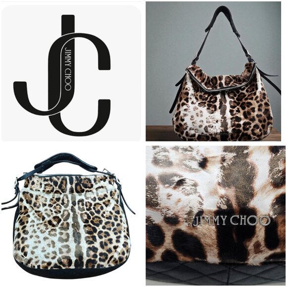 Jimmy Choo Animal Print Hobo Bag Fur & Leather Designer Handbag - Picture 1 of 16
